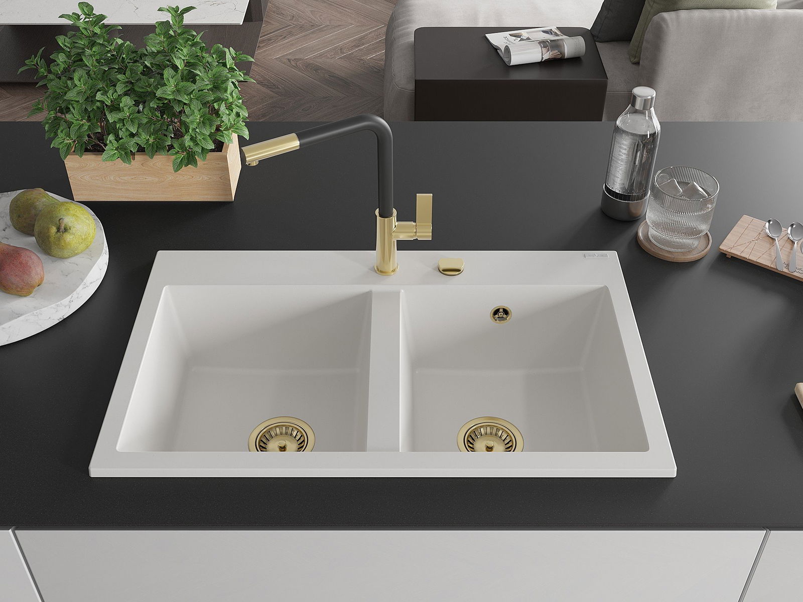 Didelė dviejų skylių kriauklė