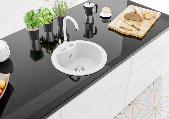 Baltos virtuvės maišytuvai su ištraukiama snapeliu