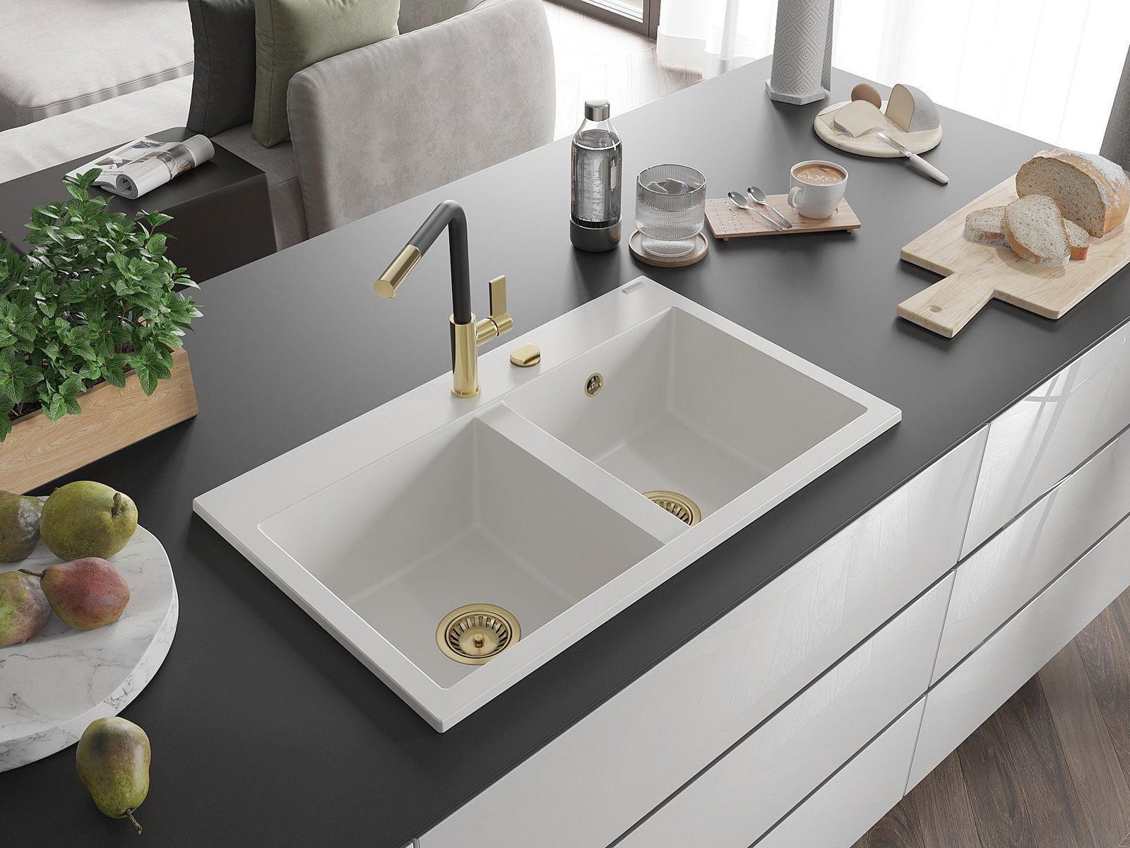 Kriauklė su dviem skylių