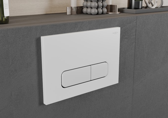 Potinkinio montavimo geberitai WC su baltu mygtuku