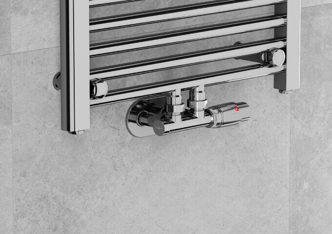 Kampinis chromuotas radiatorinis vožtuvas