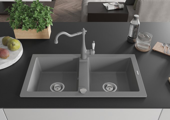 Granitinės kriauklės dvigubos pilkos