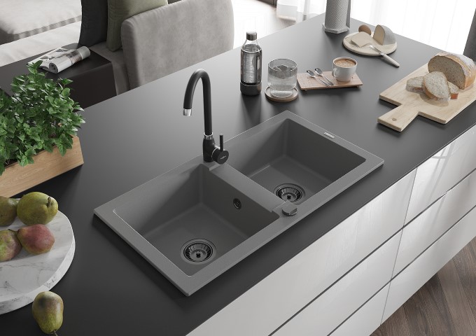 Granitinės kriauklės dvigubos pilkos