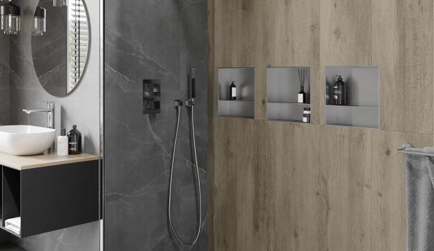 Įleidžiamos lentynos - puikus priedas moderniai įrengtai vonios kambariui