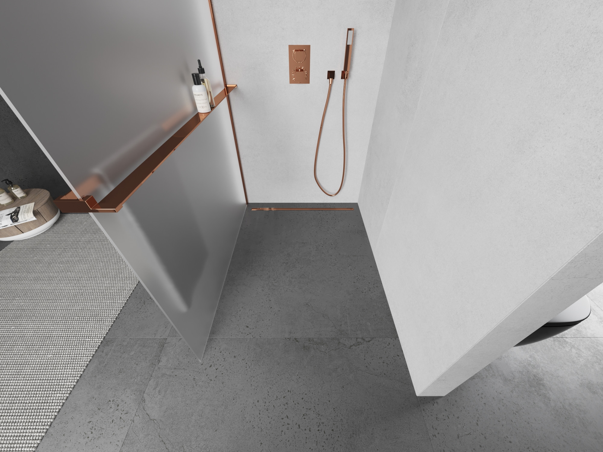 Išskirtinis rožinis auksas vonios kambaryje