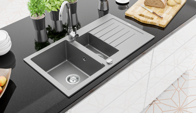 Balta, juoda, pilka šiuolaikinėje virtuvėje